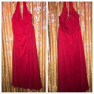 Red evening chiffon halter dress